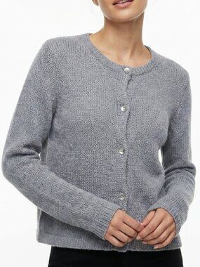 Cropped Button Front NIA Anthropologie Gray Wool Blend Knit Cardigan Size S/M